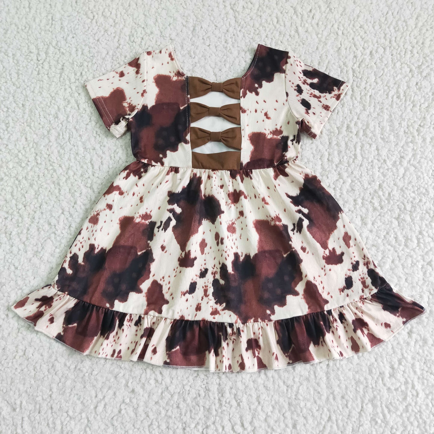 GSD0032 Girls Short Sleeve Ink Pattern Bowknot Skirt