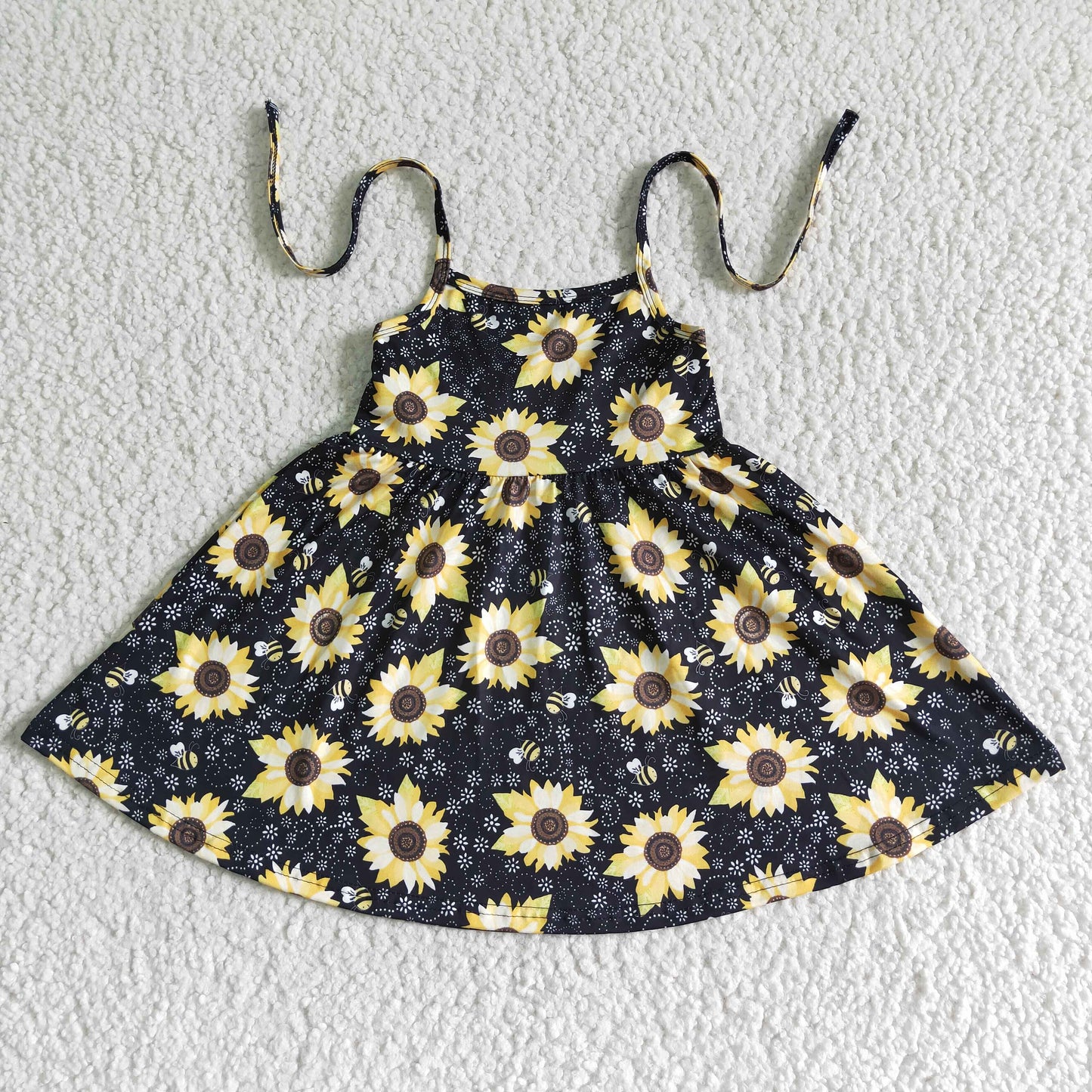 SD0036 Girl's strappy black sunflower skirt