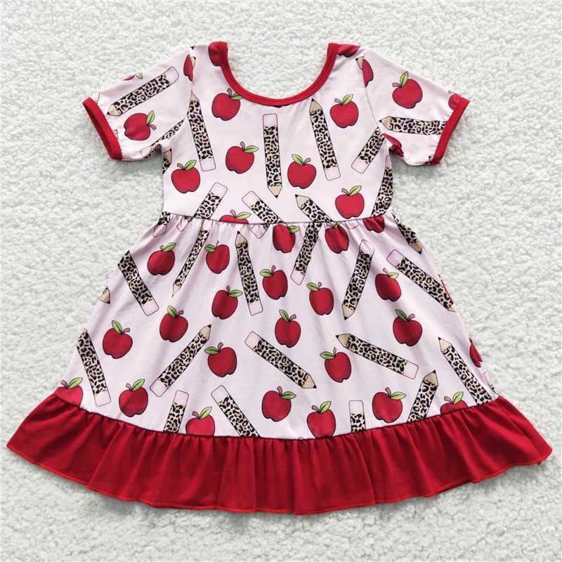 RTS NO MOQ Baby Girl Clothes Back to school Short-sleeved dress