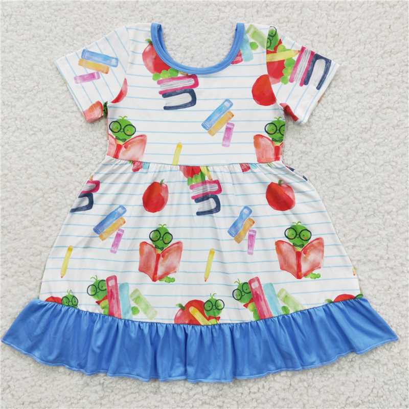 RTS NO MOQ Baby Girl Clothes Back to school Short-sleeved dress