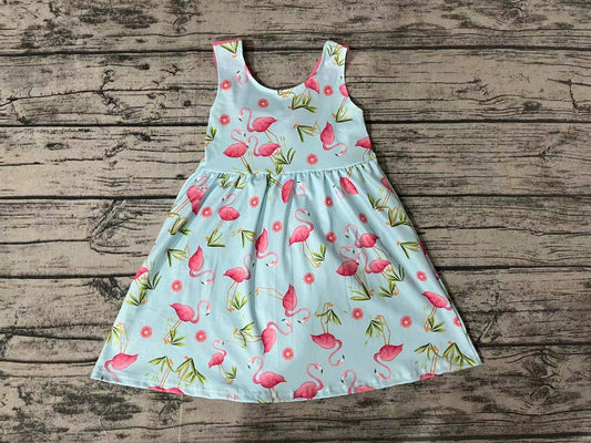 GSD0692 pre-order toddler clothes Flamingo Pink Bow Blue Sleeveless Dress