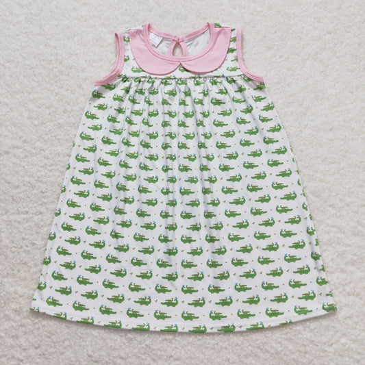 GSD0840 Crocodile Pink Doll Collar White Sleeveless Dress