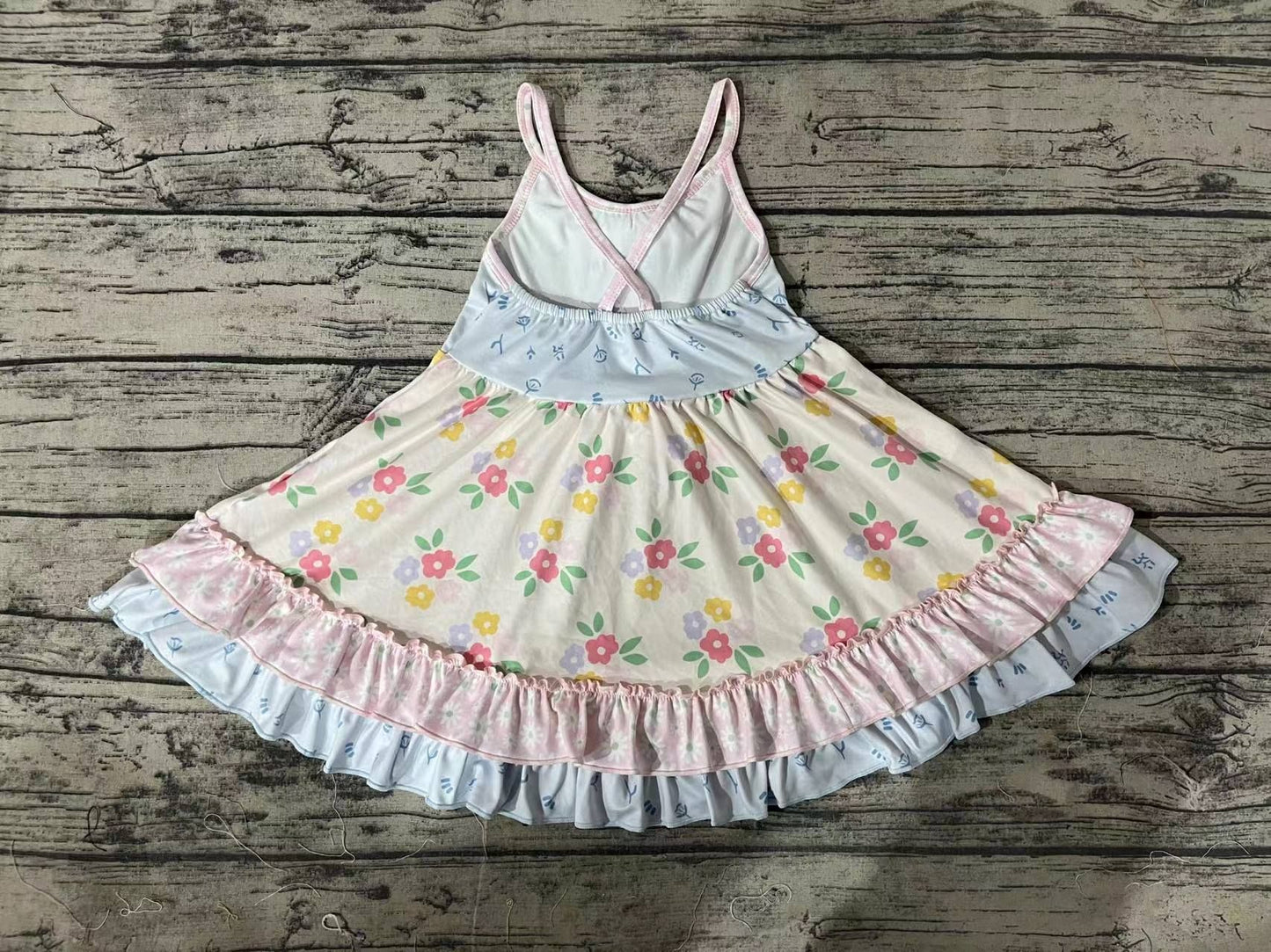 GSD0882 pre-order toddler clothes Flower um pink blue lace beige sleeveless dress