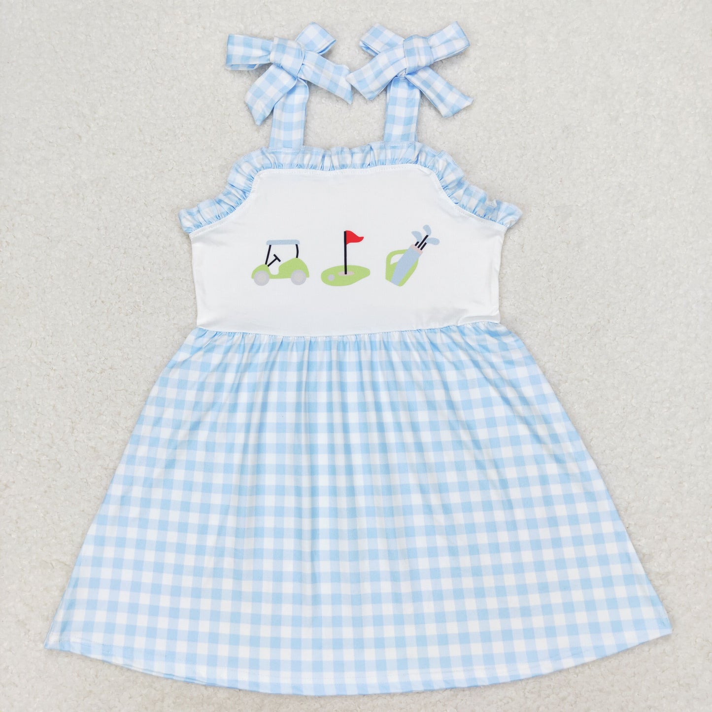 RTS no moq GSD0907 Golf sightseeing car blue plaid lace suspender dress