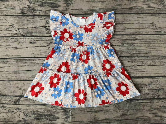 GSD0921 pre-order toddler clothes Red and blue floral flying sleeve dress