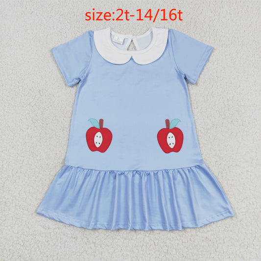 RTS no moq GSD0953 Apple doll collar blue and white short-sleeved dress