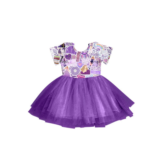 GSD0982 Girls purple taylor swift short sleeve dress