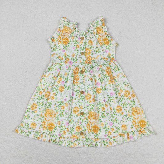 RTS no moq GSD0983 Sleeveless dress with yellow flowers and green leaves