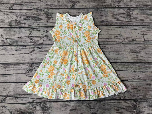 GSD0983 pre-order toddler clothes Sleeveless dress with yellow flowers and green leaves