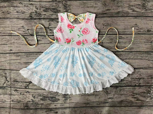 GSD0987 pre-order toddler clothes Powder blue floral lace sleeveless dress