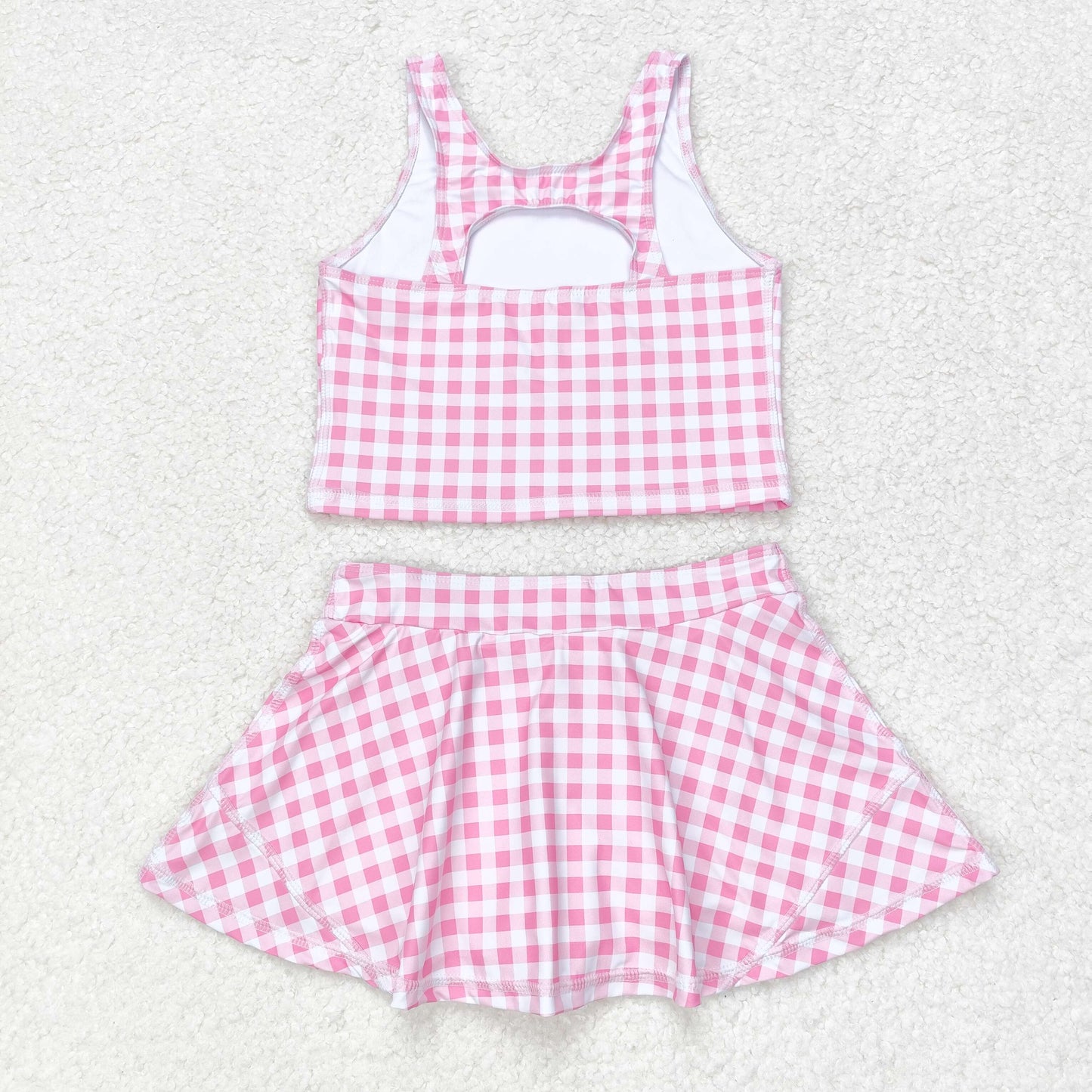 rts no moq GSD0992 Pink and white plaid sleeveless skirt suit