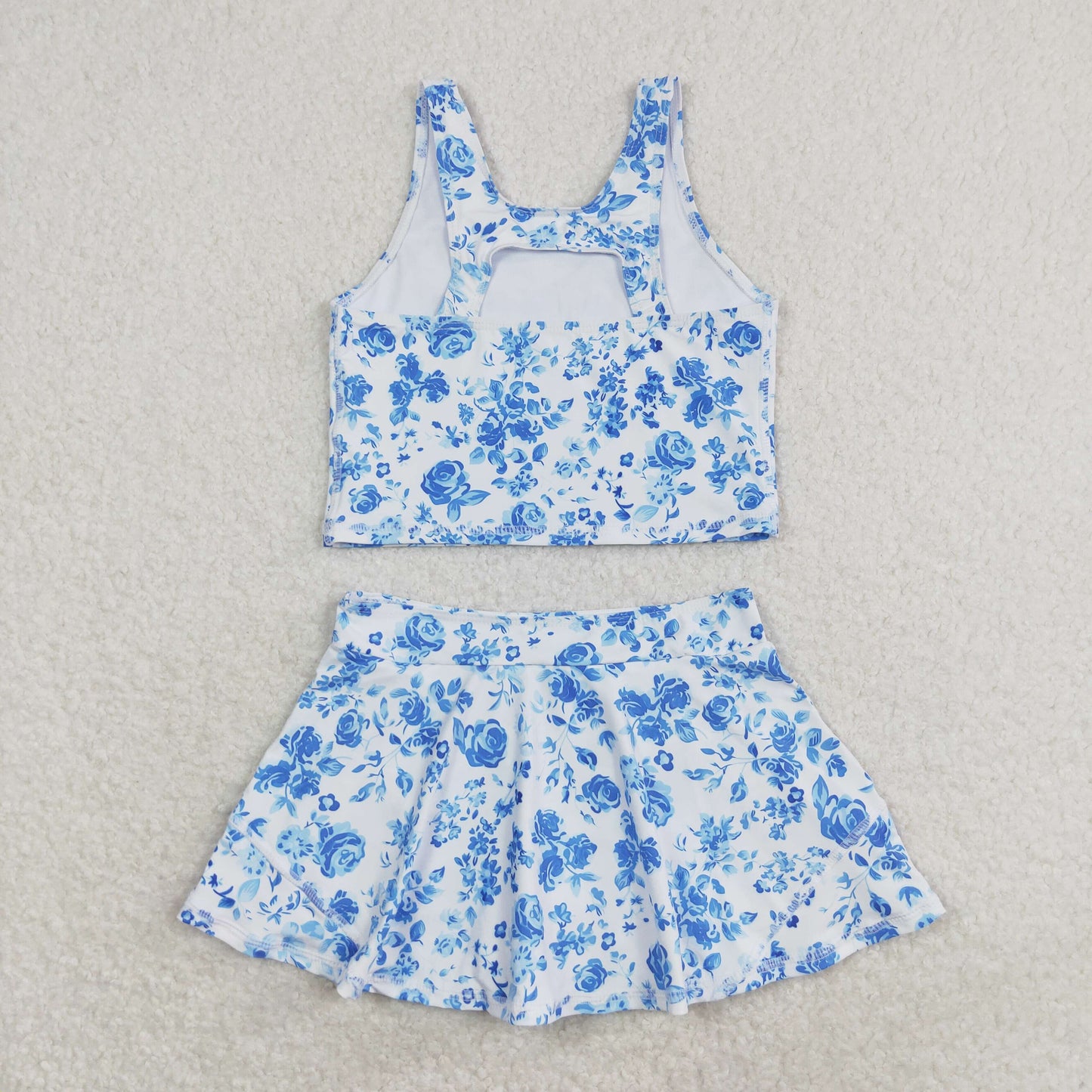 rts no moq GSD0995 Blue floral white sleeveless culottes suit