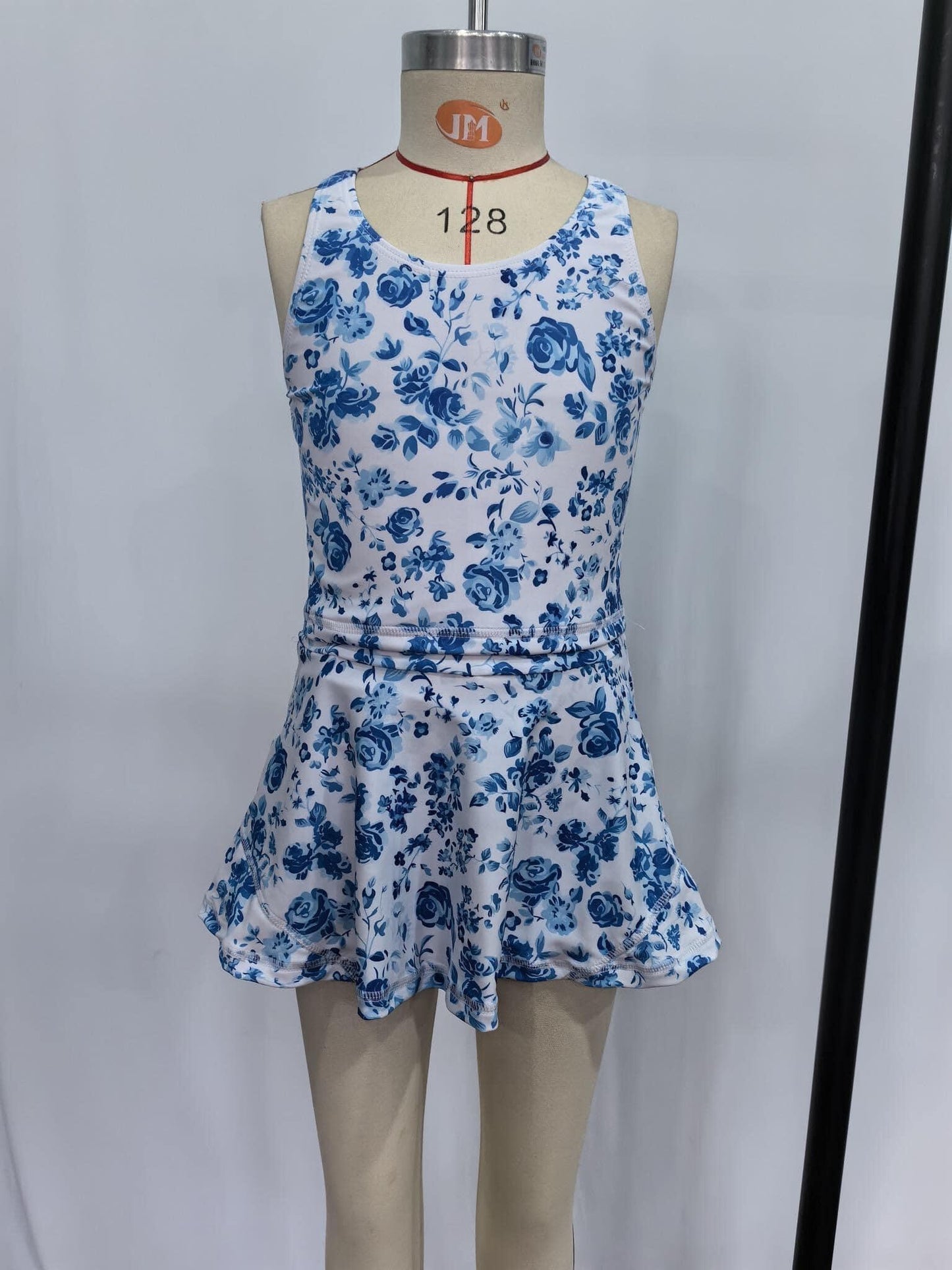 rts no moq GSD0995 Blue floral white sleeveless culottes suit