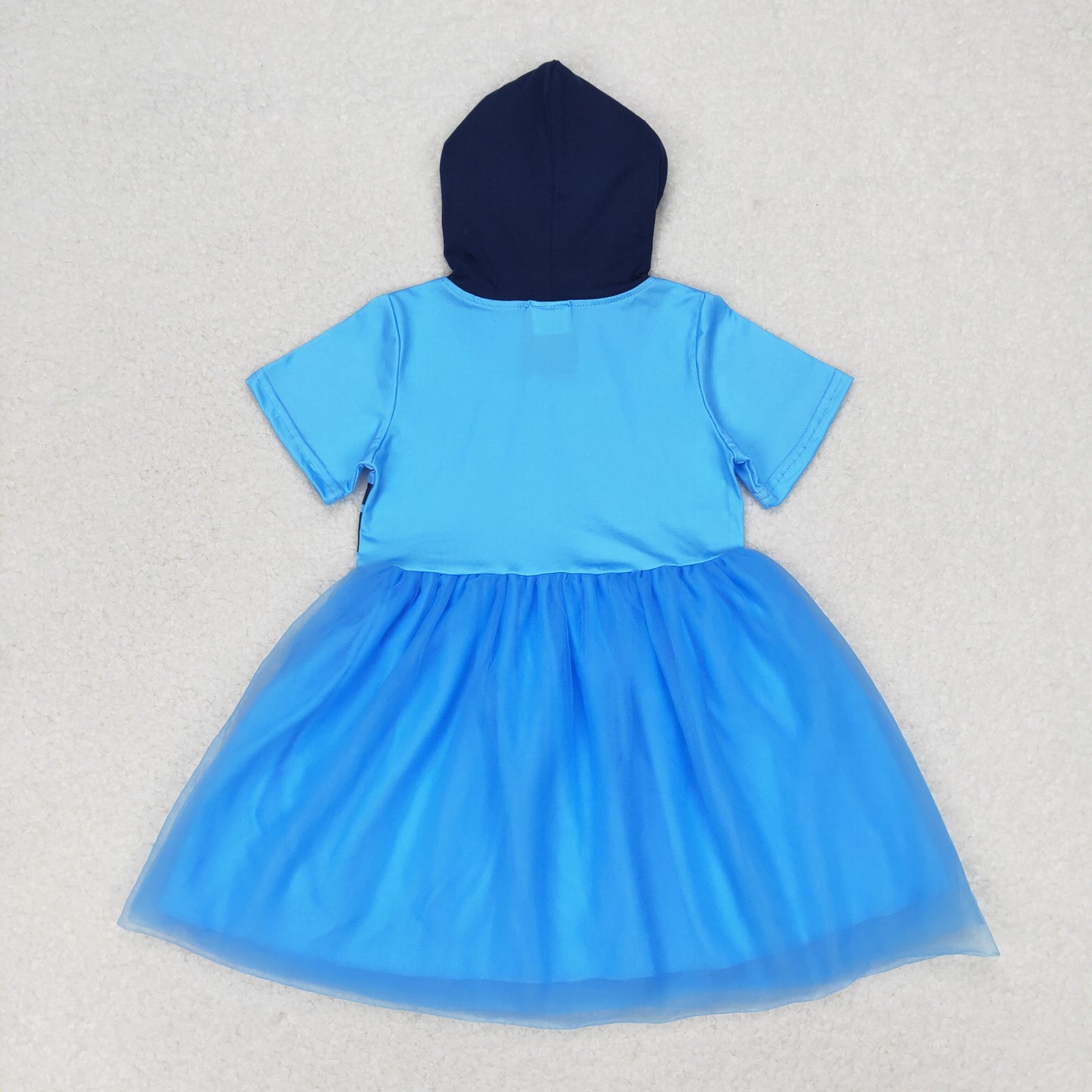 RTS no moq GSD0997 bluey blue tulle hooded short-sleeved dress