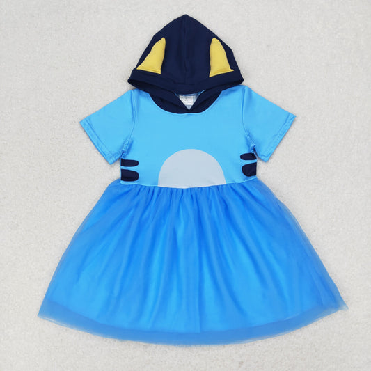 RTS no moq GSD0997 bluey blue tulle hooded short-sleeved dress