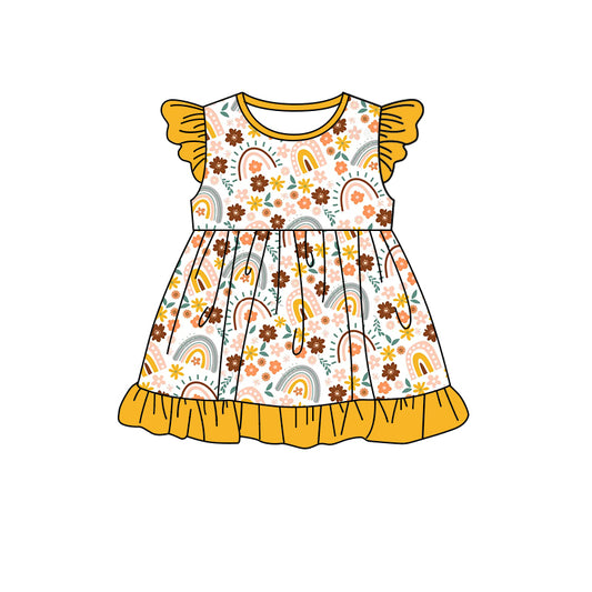 GSD1026 flower yellow flying sleeve dresses