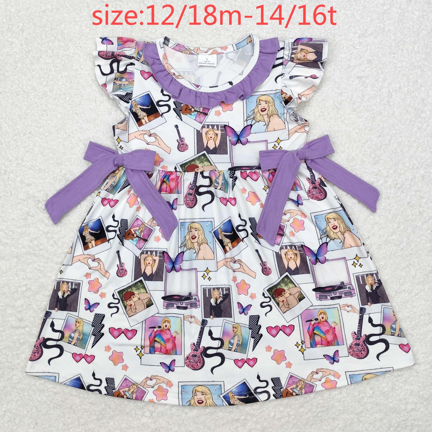 rts no moq GSD1030 Taylor Swift blue and purple lace bow flying sleeve dress