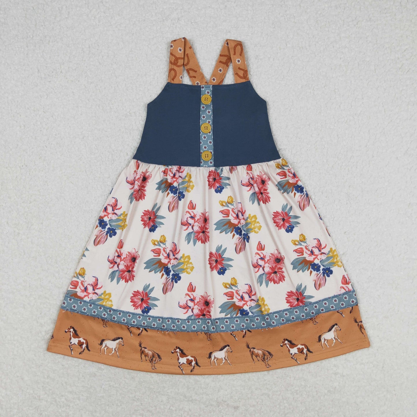 RTS no moq GSD1035 floral horse pattern suspender dress