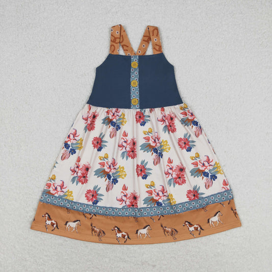 RTS no moq GSD1035 floral horse pattern suspender dress