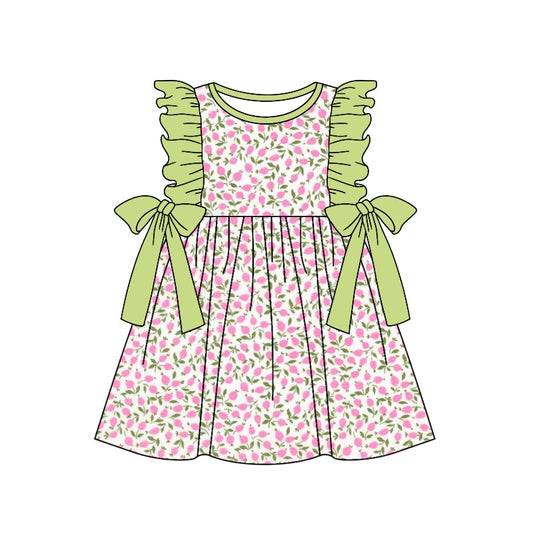 GSD1036 pre-order toddler clothes green floral baby girl summer dress