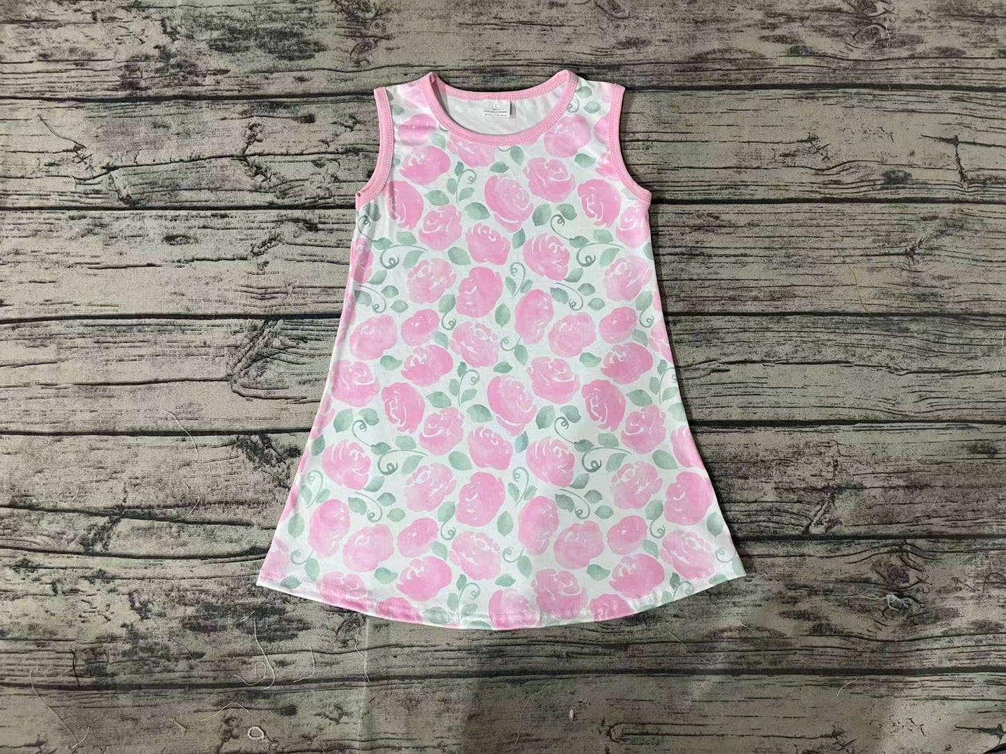 GSD1045 pre-order toddler clothes Flowers and leaves pink sleeveless dress