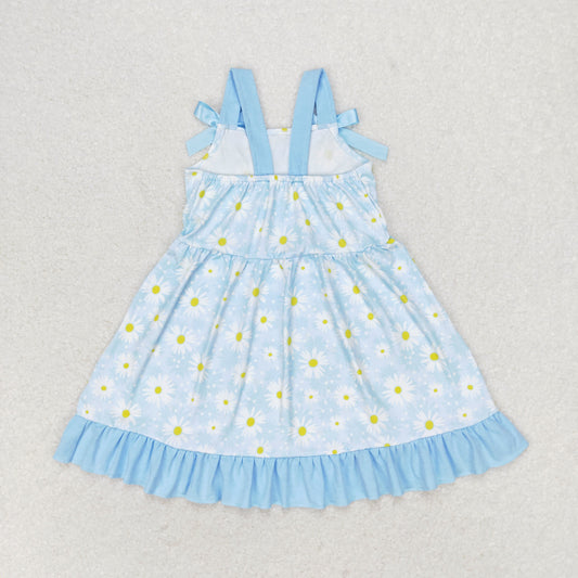 RTS no moq GSD1066 Small daisy flower blue lace bow sleeveless dress