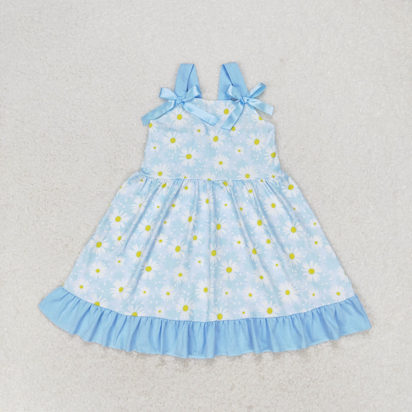 RTS no moq GSD1066 Small daisy flower blue lace bow sleeveless dress