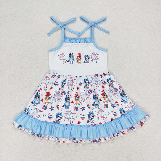 RTS no moq GSD1069 National Day bluey fireworks blue and white lace suspender dress
