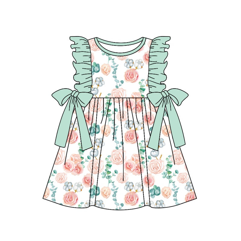 GSD1071 rts toddler clothes green flower baby girl summer dress