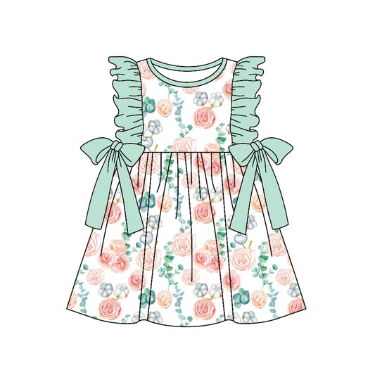 GSD1071 rts toddler clothes green flower baby girl summer dress