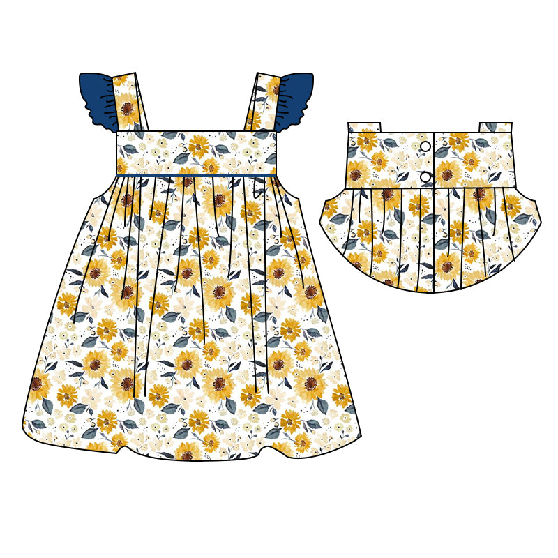 GSD1076 pre-order toddler clothes yellow flowers baby girl summer dress