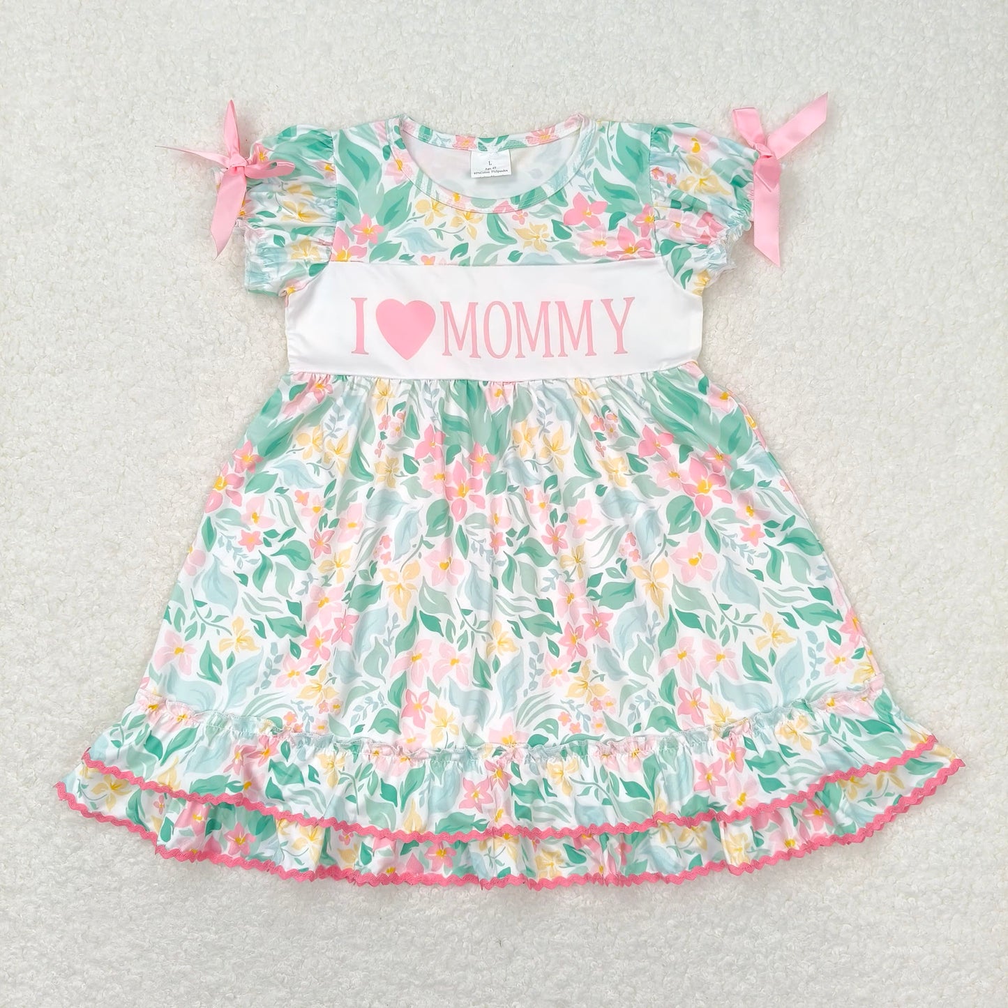 Rts no moq GSD1092  SR1471  I love mommy  I love mommy short-sleeved dress with letters, flowers and leaves