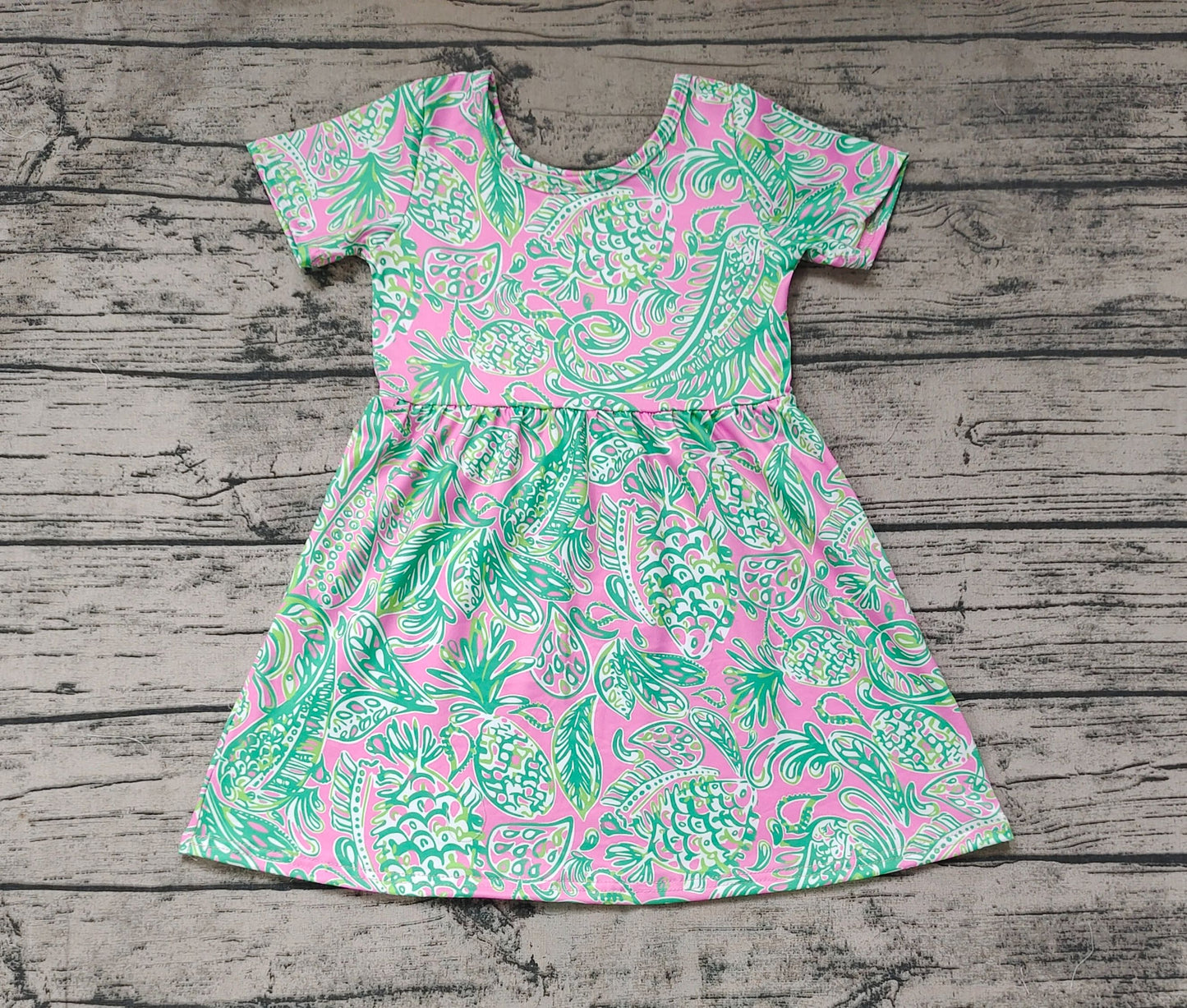 GSD1113 pre-order toddler clothes Seagrass pattern pink and green short-sleeved dress