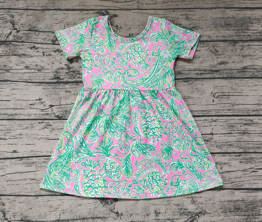 GSD1113 pre-order toddler clothes Seagrass pattern pink and green short-sleeved dress