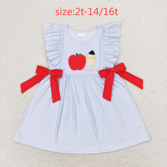 RTS no moq GSD1143 Apple pencil red bow blue plaid sleeveless dress