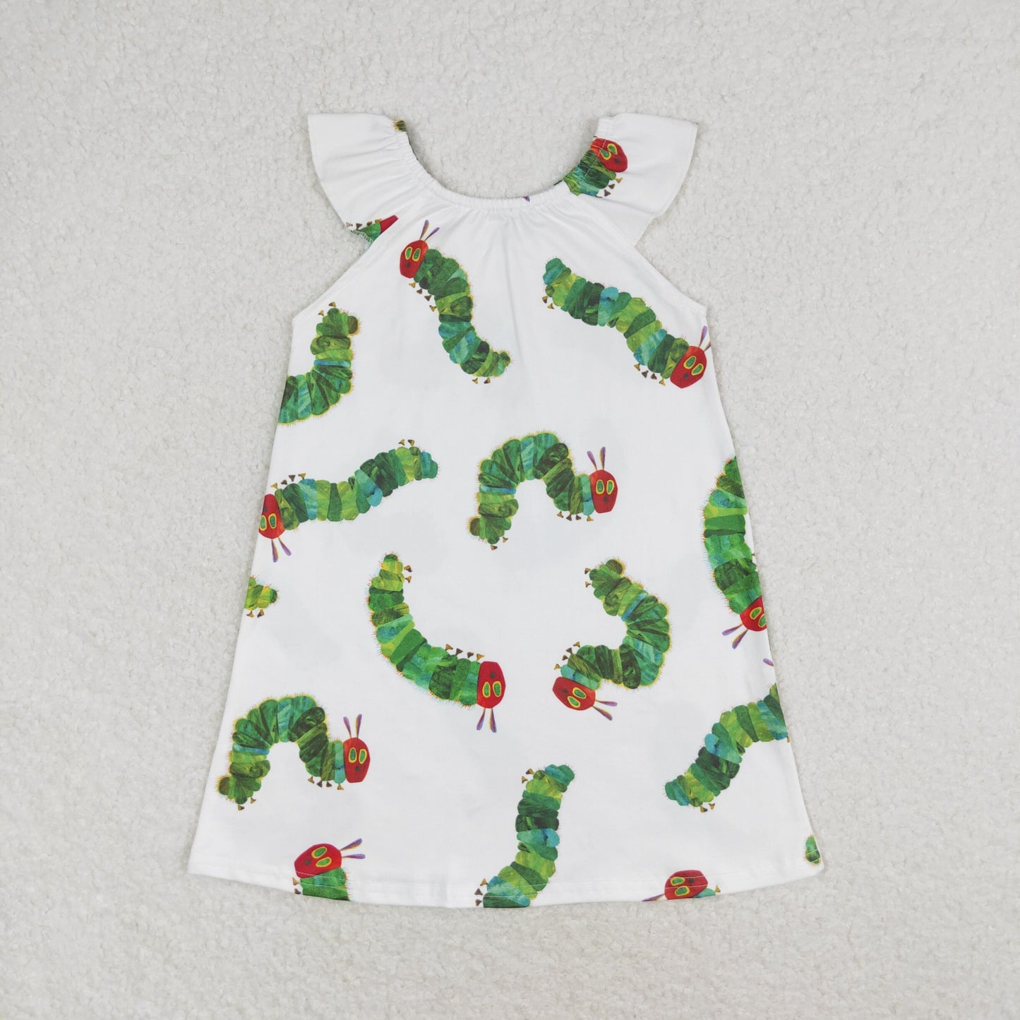 RTS no moq GSD1199 Cartoon caterpillar white flying sleeve dress