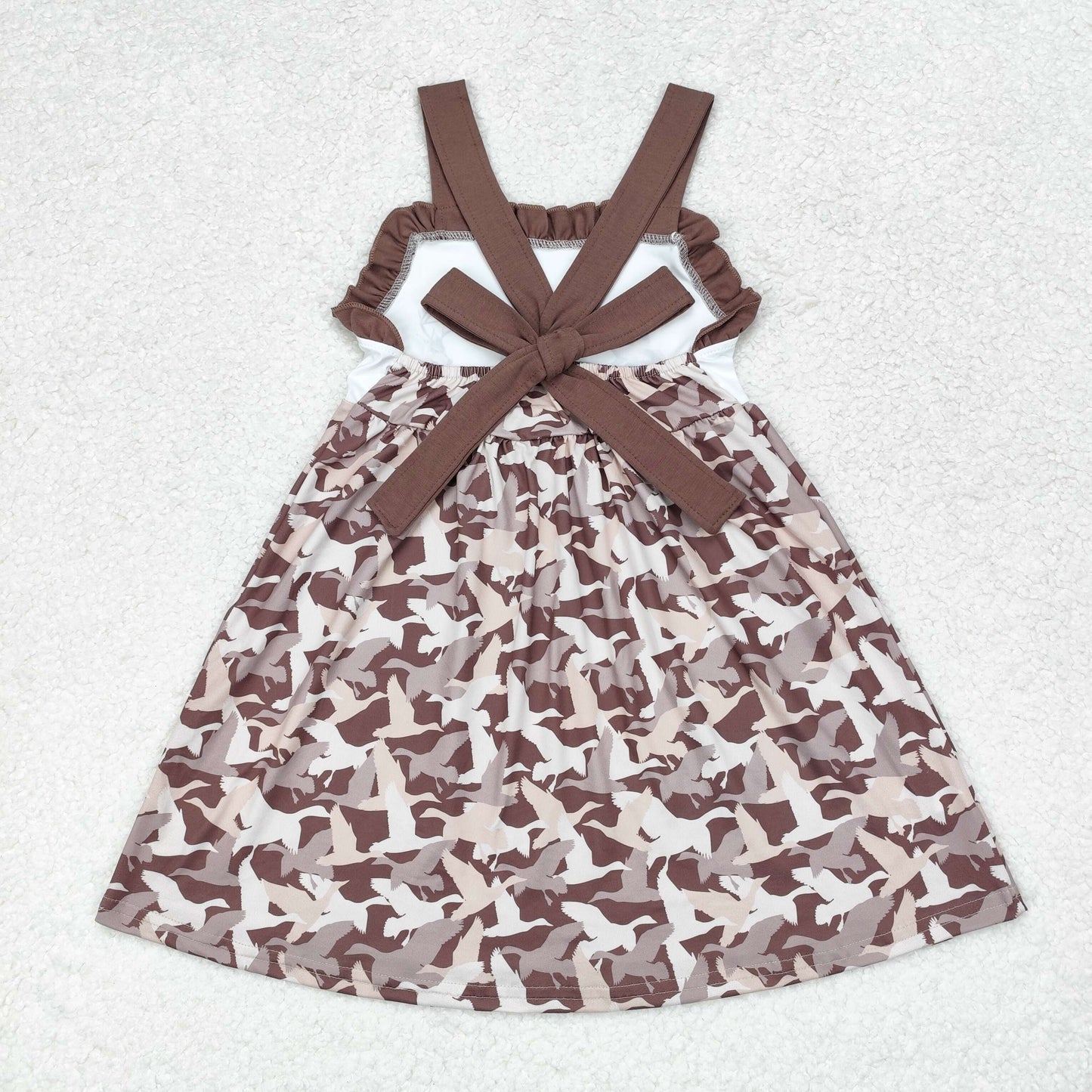 RTS no moq GSD1272 Duck turkey deer brown lace bow sleeveless dress