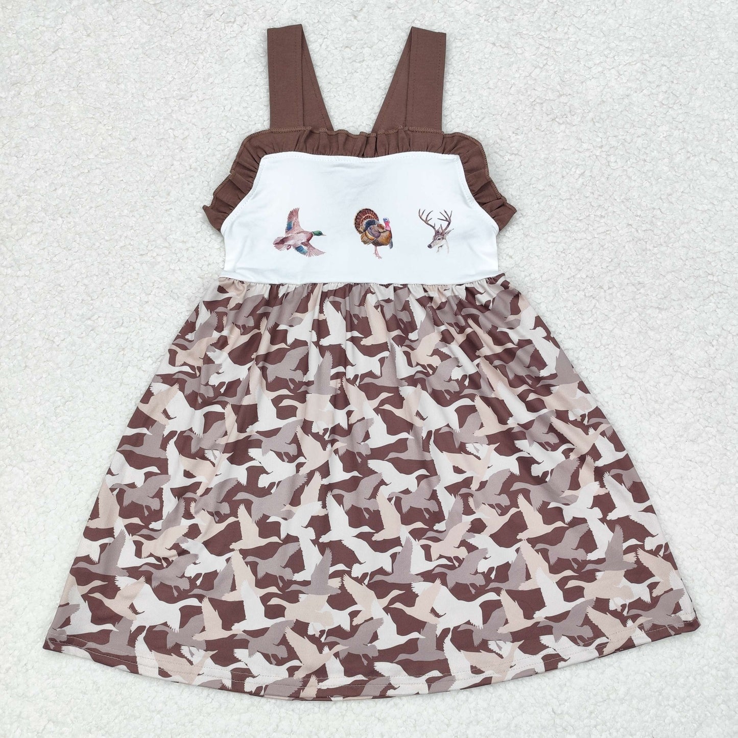 RTS no moq GSD1272 Duck turkey deer brown lace bow sleeveless dress