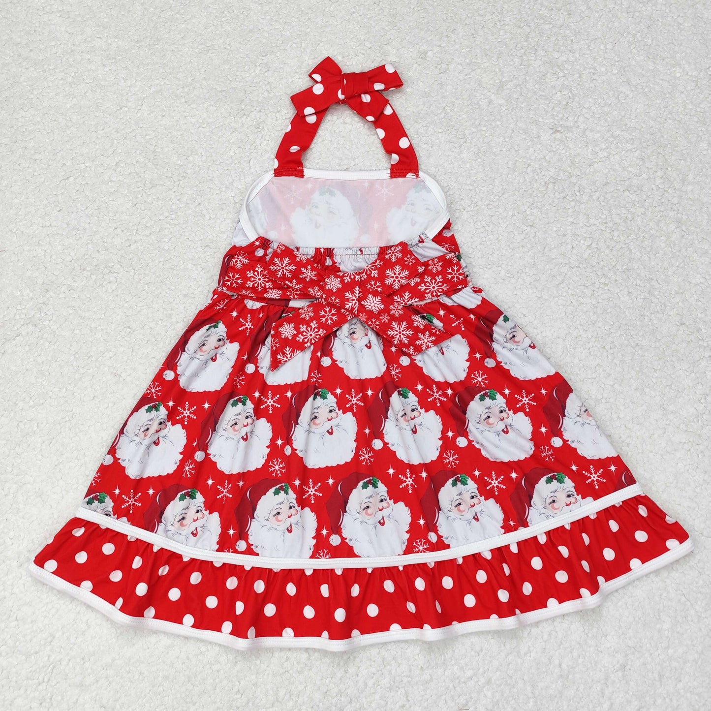 RTS no moq GSD1345 Santa Claus Snowflake Polka Dot Red Lace Sleeveless Dress