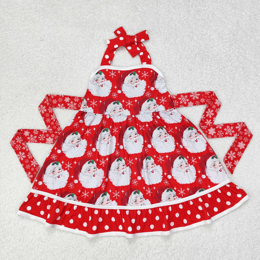 RTS no moq GSD1345 Santa Claus Snowflake Polka Dot Red Lace Sleeveless Dress