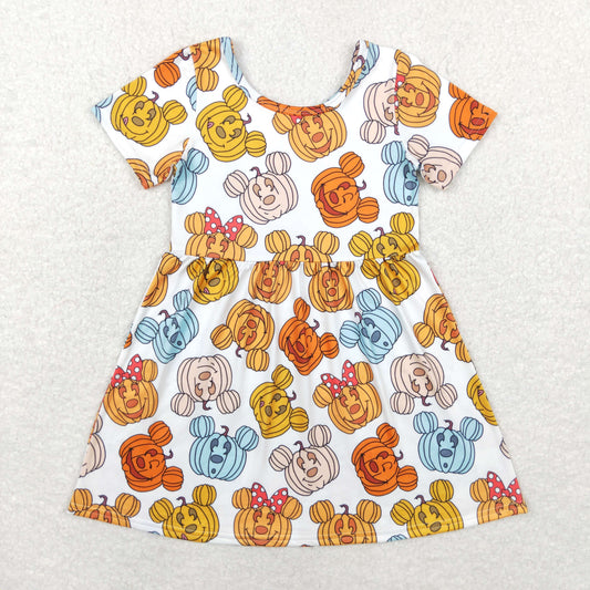 RTS no moq GSD1367 Mickey Jack-O'-Lantern White Short Sleeve Dress