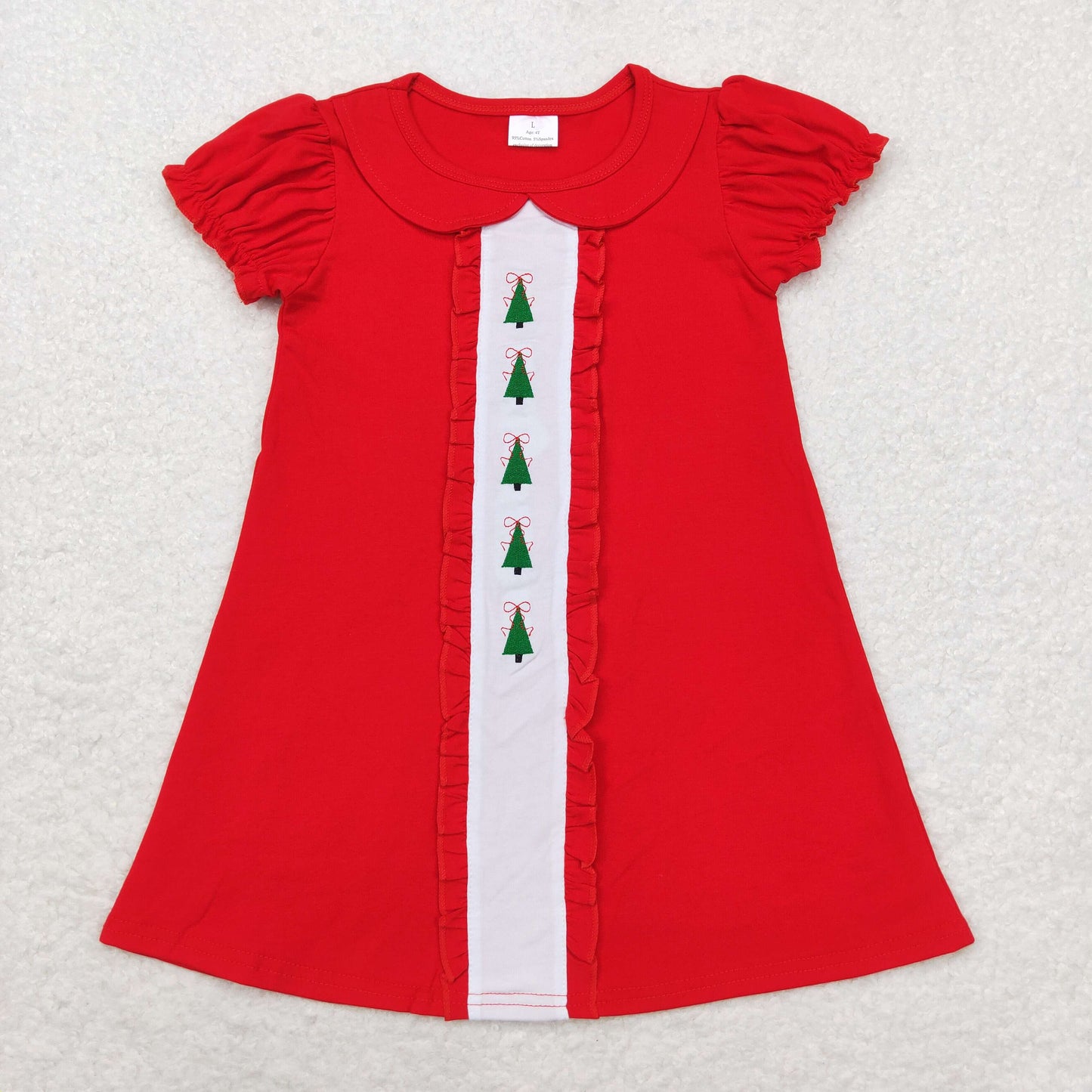 rts no moq GSD1374 Embroidered Christmas tree doll collar red short-sleeved dress