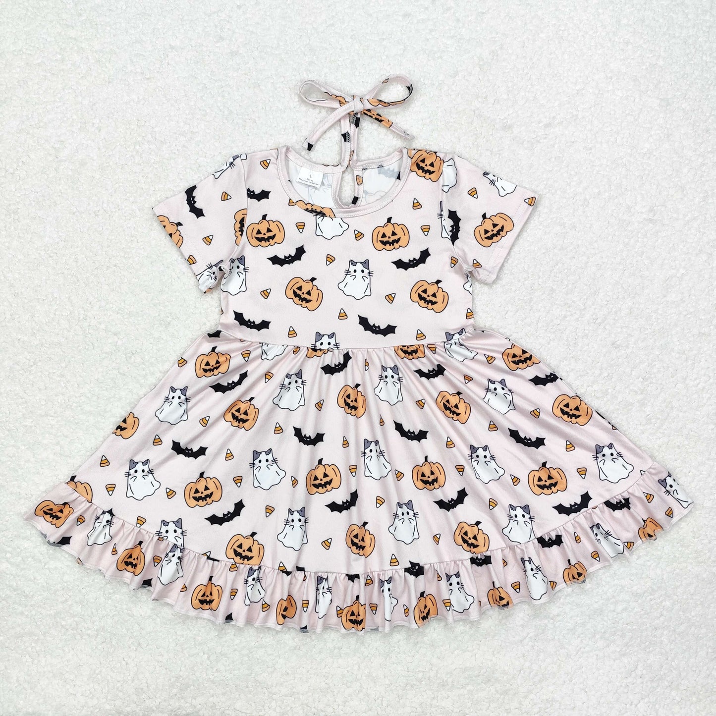 rts no moq GSD1375 Ghost Kitten Pumpkin Bat Short Sleeve Dress