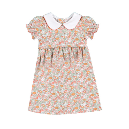 no moq GSD1377 pre-order baby girls clothes pumpkin floral short-sleeved dress-2024.7.23