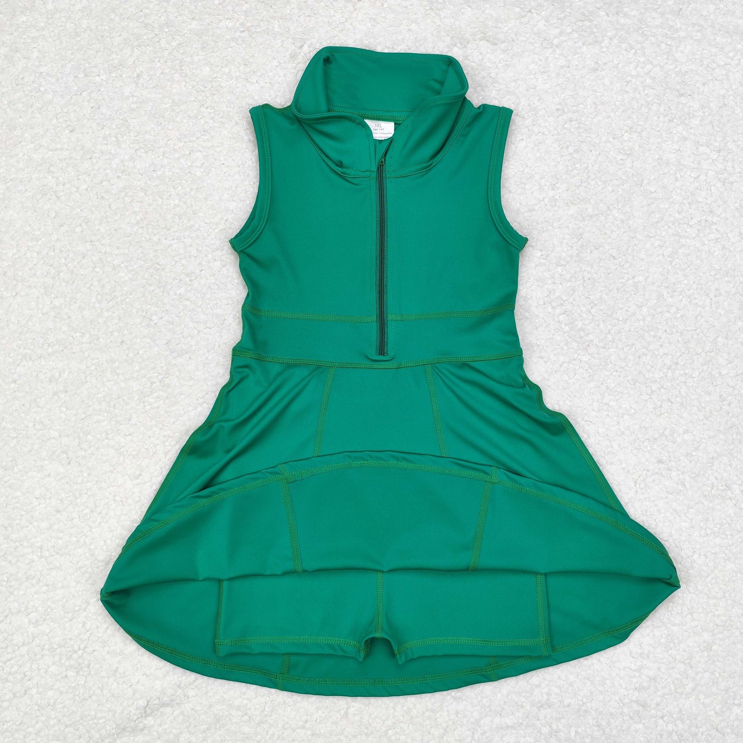 rts no moq GSD1380 Pure green zippered yoga sleeveless dress