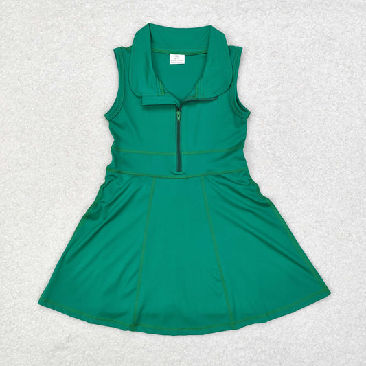 rts no moq GSD1380 Pure green zippered yoga sleeveless dress