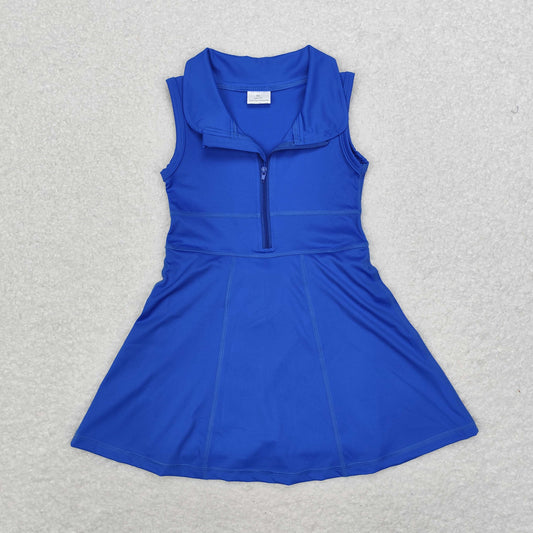 rts no moq GSD1381 Solid blue zippered yoga sleeveless dress