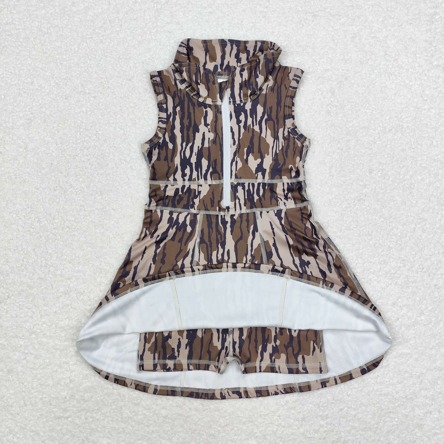 rts no moq GSD1383 Military green camouflage zipper yoga sleeveless dress