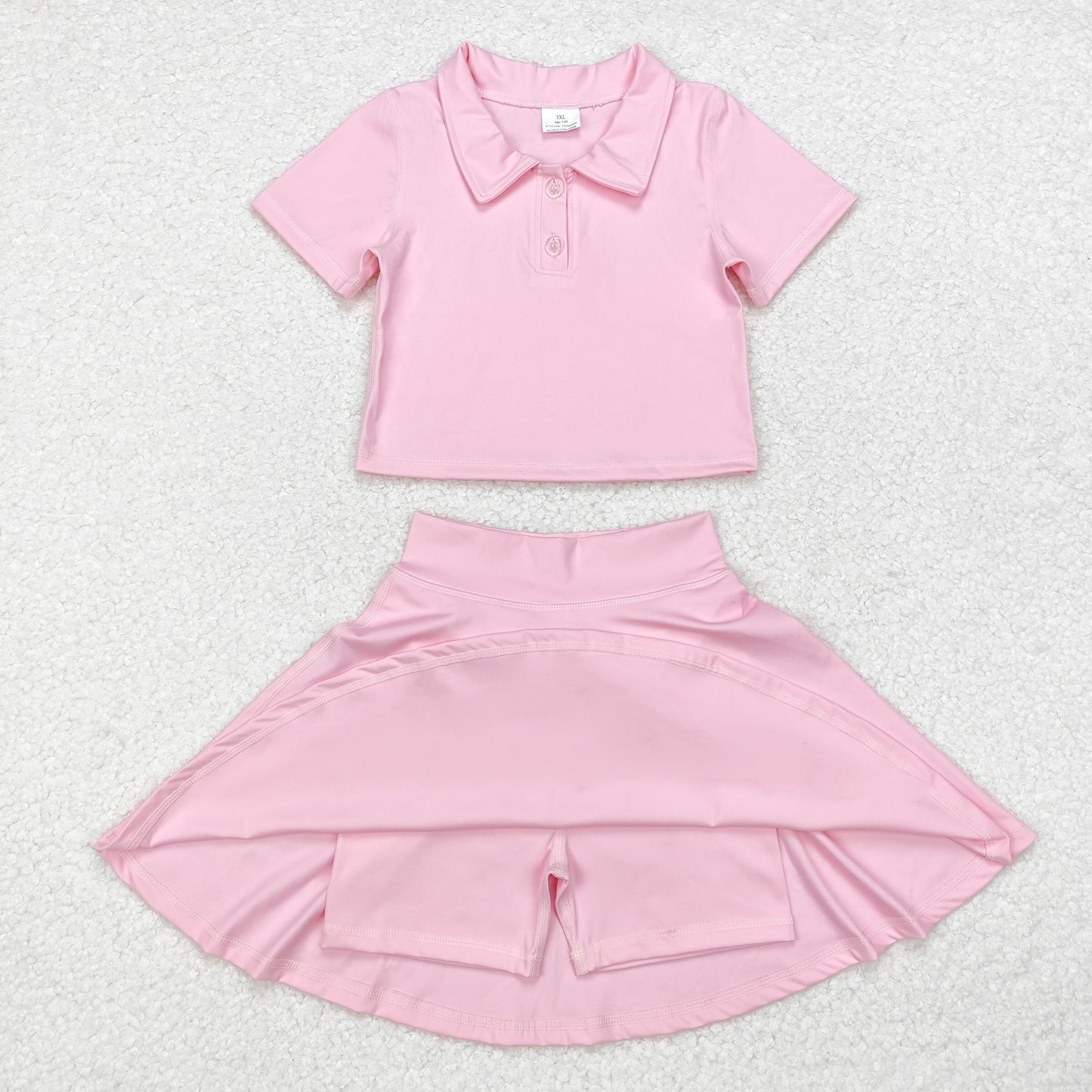 RTS NO MOQ ETA 5/7days arrived GSD1393 Pure pink short sleeve skirt yoga suit