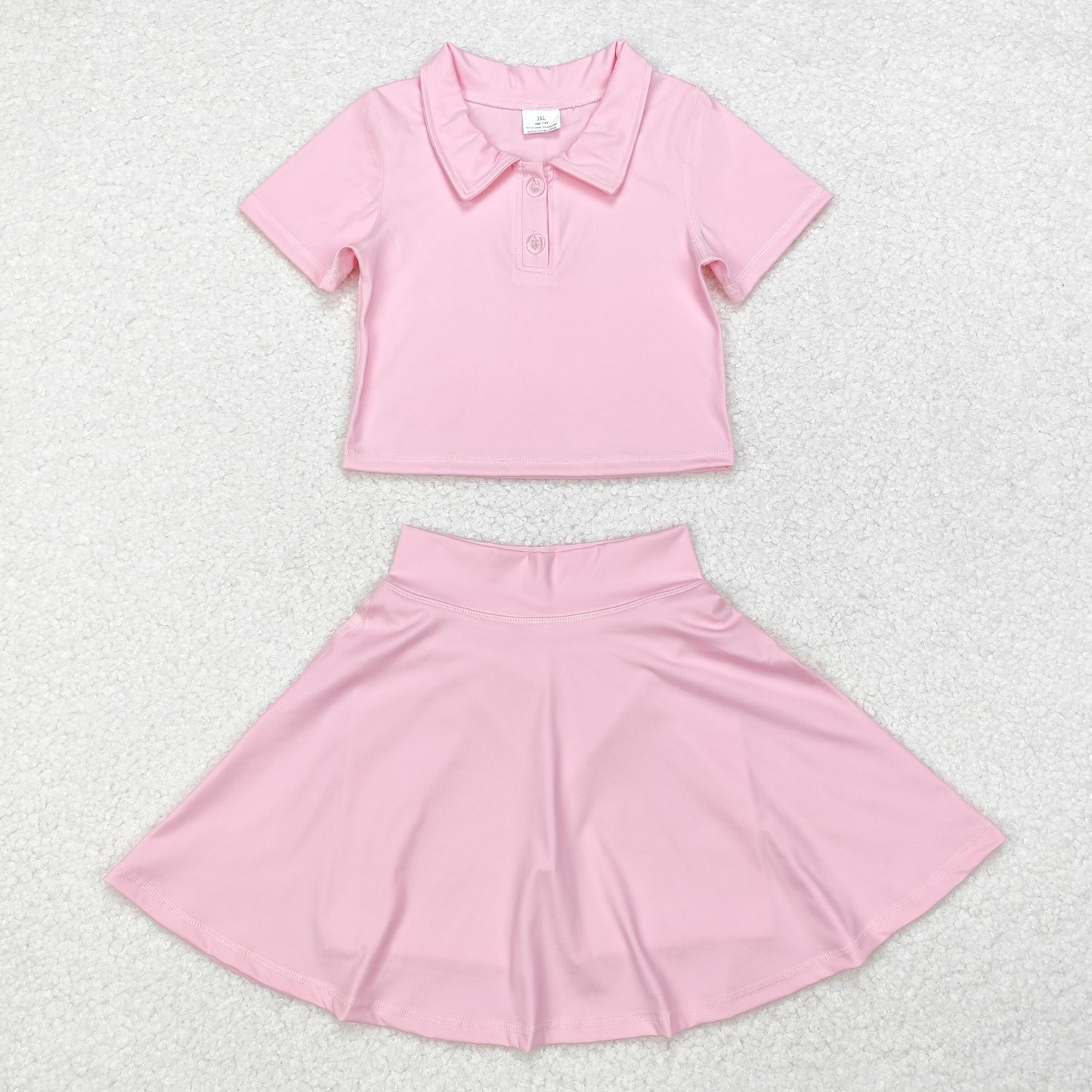 RTS NO MOQ ETA 5/7days arrived GSD1393 Pure pink short sleeve skirt yoga suit